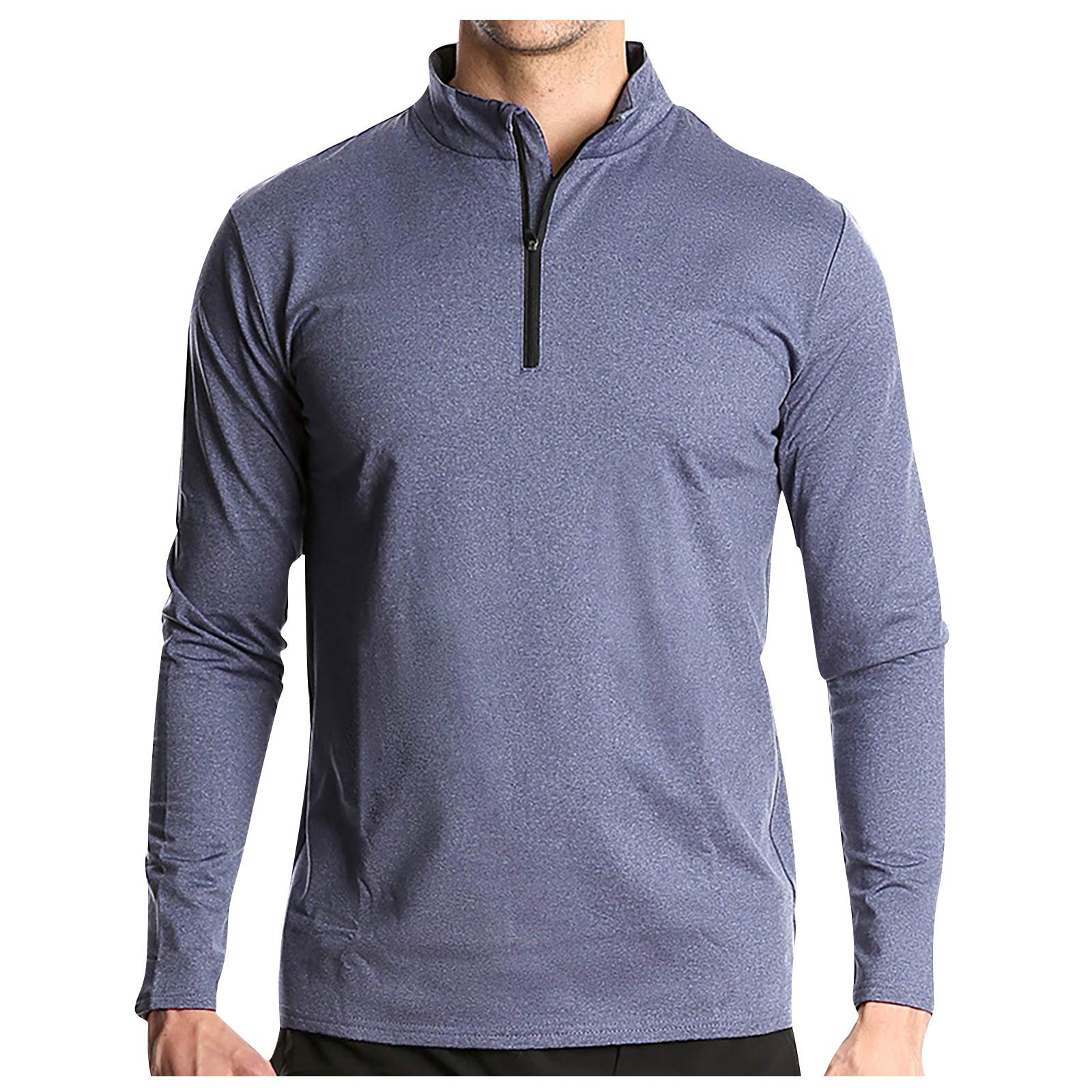 

Мужской однотонный пуловер с длинными рукавами, быстросохнущая футболка, дышащий топ на молнии для бега L