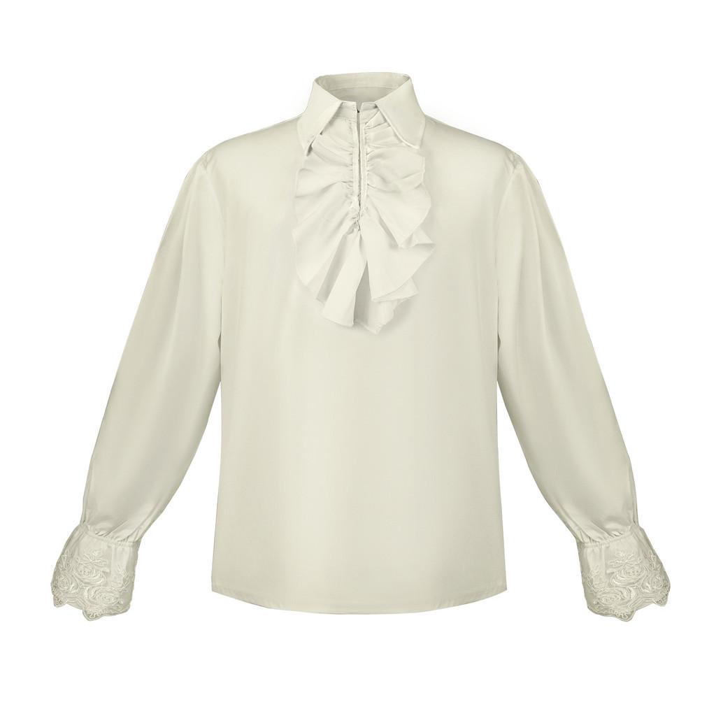 

Средневековая рубашка с длинным рукавом и оборками на воротнике, костюм для косплея, полиэстер хлопок M бежевый