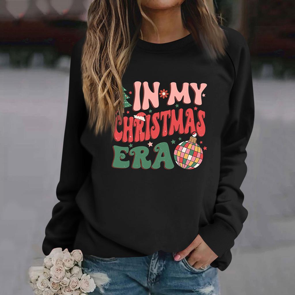 Damen T-Shirt Tops Locker, Modisch Und Lässig Weihnachts-Print Rundhals Langarm Sweatshirt