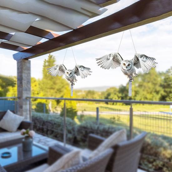2Pcs Simulated Owl Hanging Decoration Reflective Owl with Dual-Side Printed Waterproof Acrylic Fake Owls for Balcony Decor