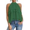 Women Tops Halter Neck Sleeveless Solid Color Pullover Tops Multi Layer Ruffle Hem Commuting Style Short Tops