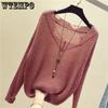 Spring Women's Sweater Long Sleeve Loose Knit Women's Thin Slouchy Sweater Hollow Top
