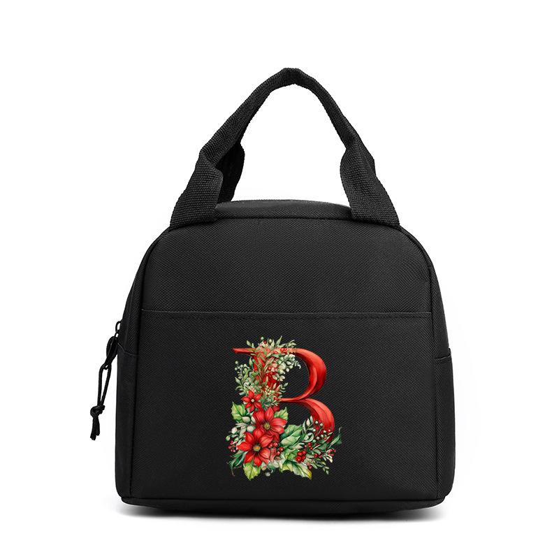 Trend niche print flower 26 letter pattern storage bag tote bag student lunch box bag portable