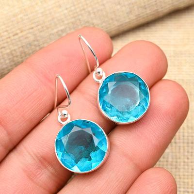Verbazingwekkende Blauwe Topaas Edelsteen Handgemaakte 925 Massief Sterling Zilveren Oorbellen Voor Huwelijksgeschenk