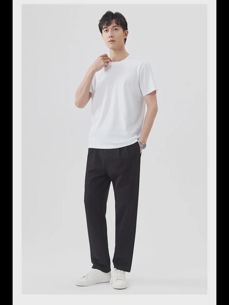 240g Men's High-End Supima Cotton White T-Shirt - Short-Sleeve, Round Neck, Spring/Summer Inner Wear