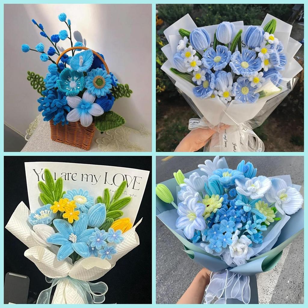 250Pcs Pipe Cleaners Craft Set, 5 Colors Pipe Cleaners Bulk Pastel Chenille Stems for Craft Pipe Cleaner Flowers Making Kit