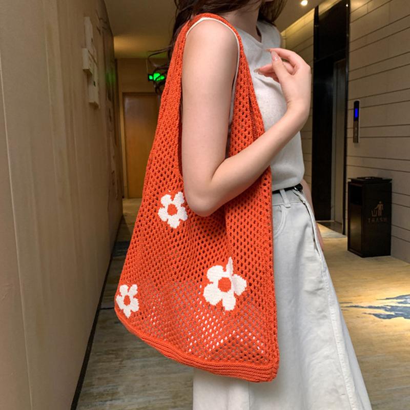 Nowa Prosta Retro Torba na Ramię Torebka dla Kobiet Moda Słodki Kwiat Ażurowa Torba Tote Duża Pojemność Damska Torba na Zakupy