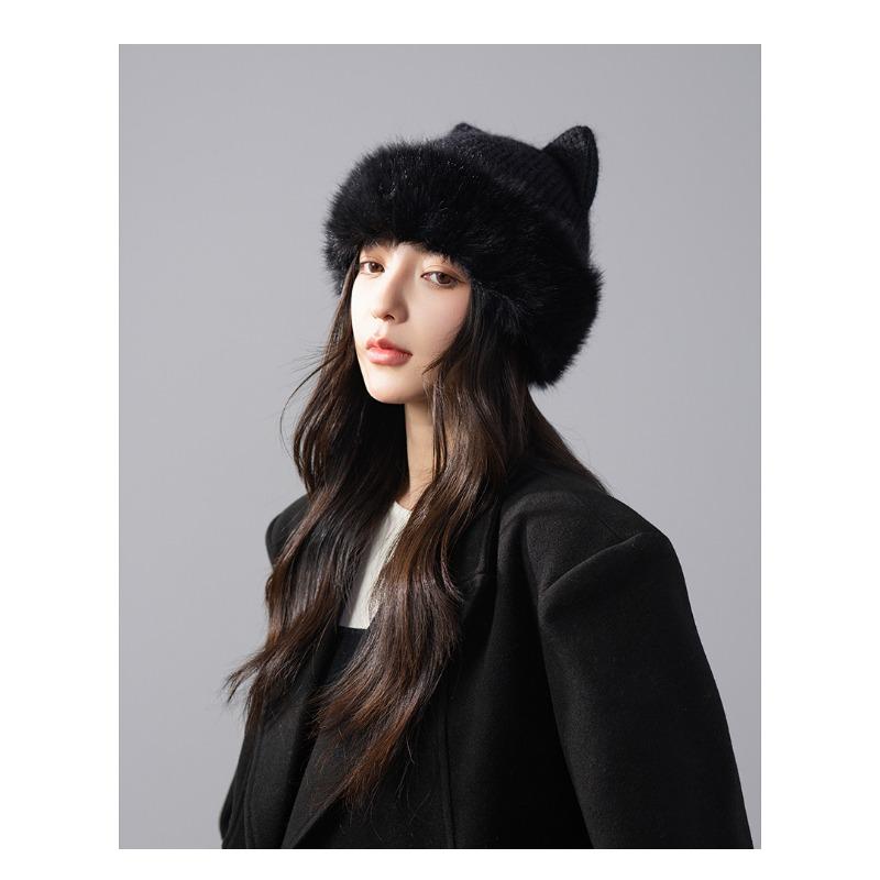 Korean Style Cute Cat Ears Plush Knit Hat Autumn Winter Warm Casual Beanie