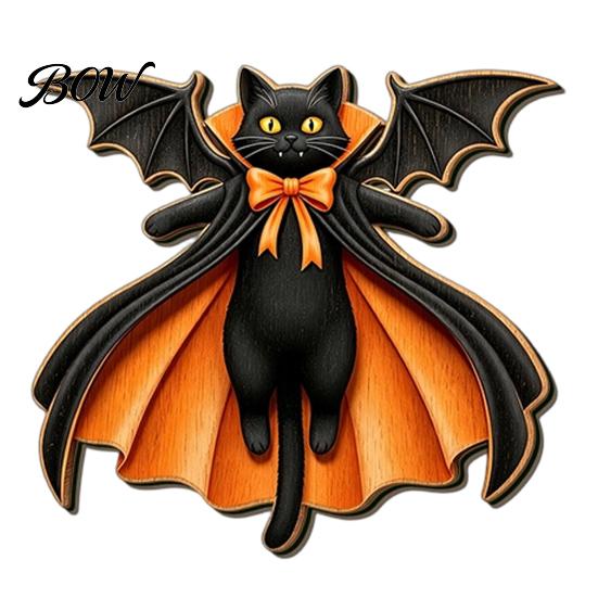 Scary Halloween Signs Black Cat Ghost Door Sign, Decorative Plaque, Wooden Hanging Craft Decorations Vintage Rustic Decor with Jute Rope, Seasonal