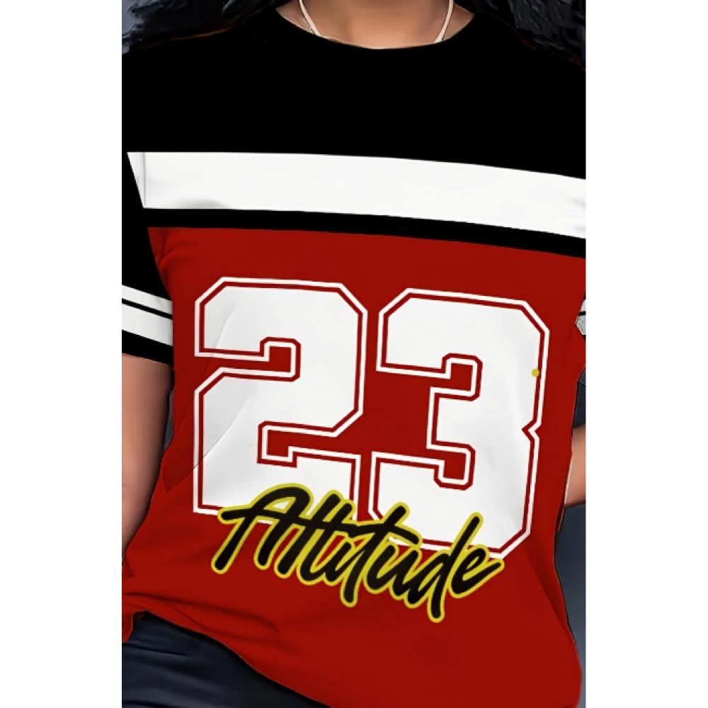 Women's Contrasting Color Numbers and Letters Printed Short-sleeved T-shirt Summer Women's Casual Top T-shirt