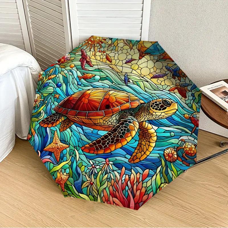 

1PC Sea Turtle Art Automatic 8-Bone Folding Umbrella - Durable Polyester & Iron Frame,Userfriendly Operation y250929148