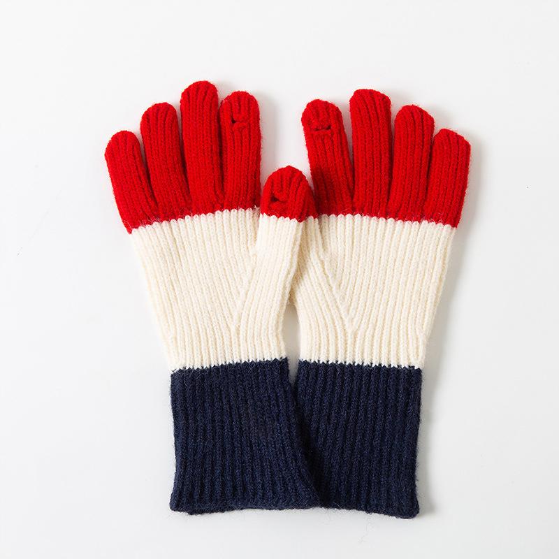 Womens Warm Acrylic Knitted Gloves Breathable Color Block Design Soft Cozy Sports Cycling Cold Weather Mittens