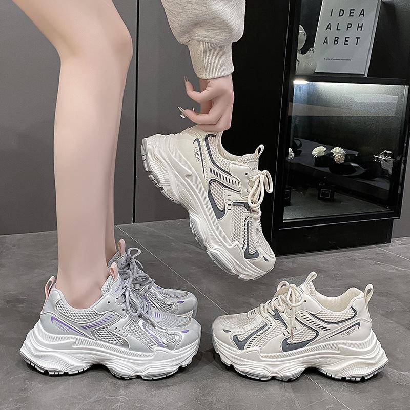 Thick-soled purple dad shoes women's 2025 new spring and summer breathable mesh student muffin single mesh casual sports shoes