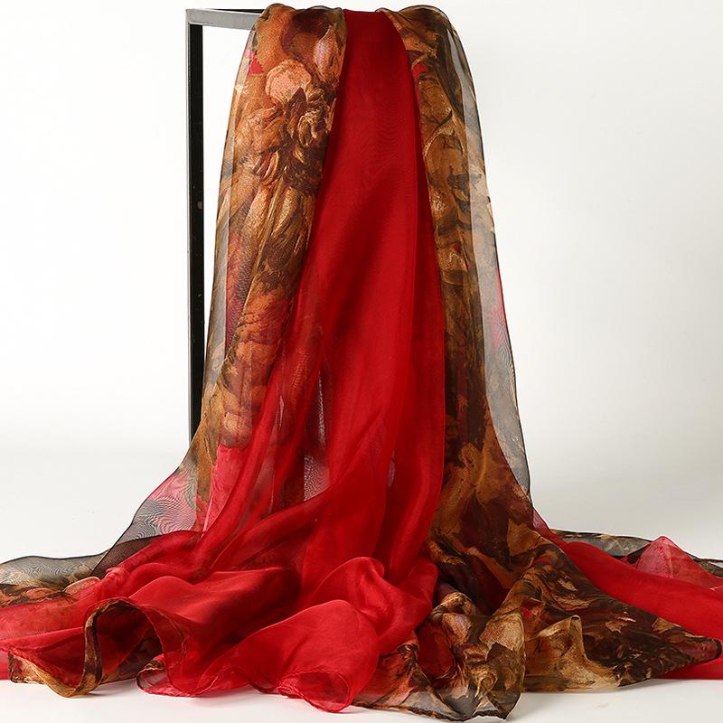 

2024 Большое пляжное полотенце из шифона и шелка и печатная шаль для защиты от солнца в подарок 130x195 cm