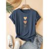 Three Heart-shaped Printed Fashionable Retro Style Women's Summer Casual Sports Style Top Round Neck Short Sleeved T-shirt Deep Space Gray
