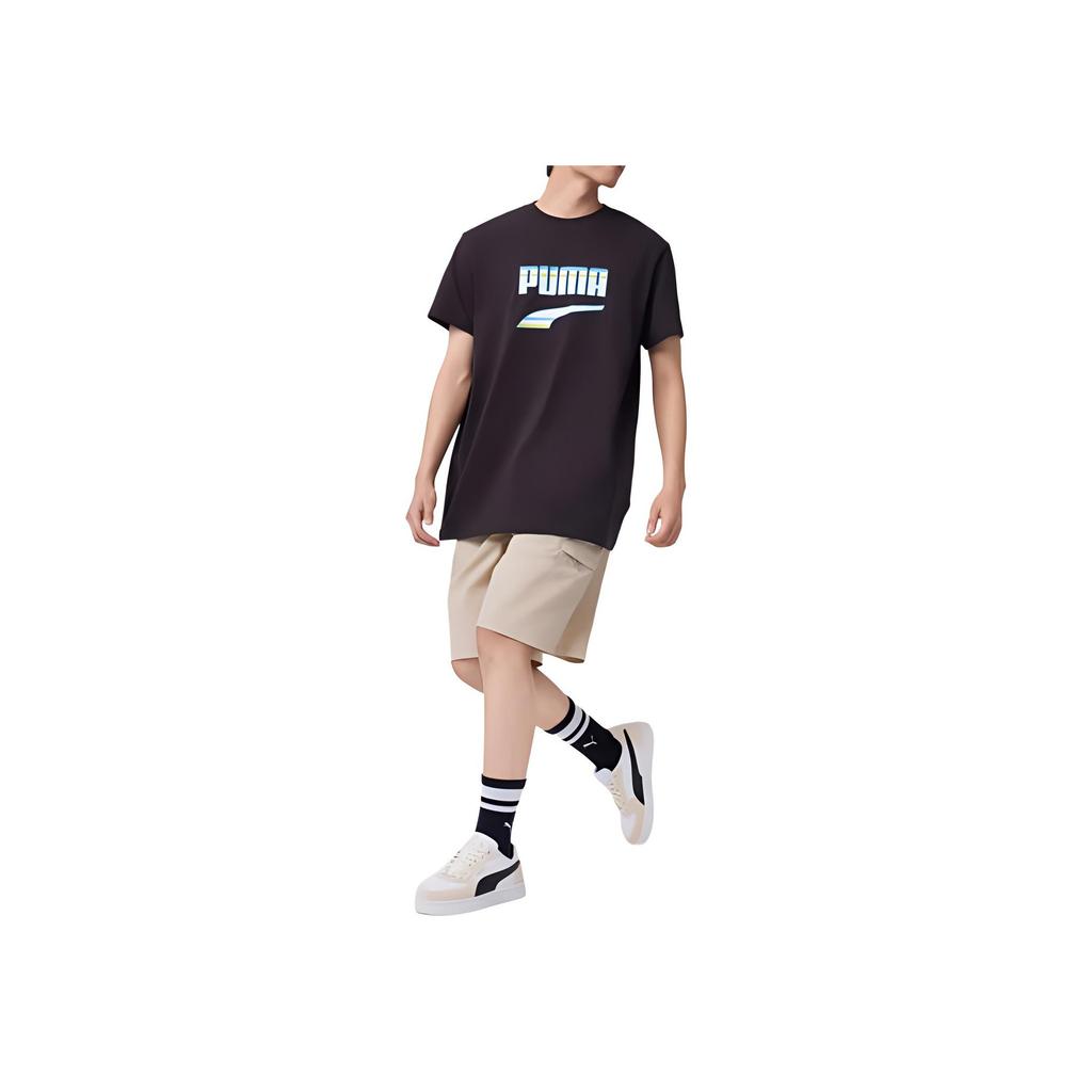 Puma Downtown Tee Breathable Letter Print Comfortable Casual Sports Short Sleeve T-Shirt Unisex Tops Black 630113-01