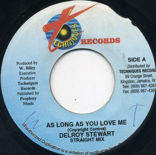 

7-дюймовая пластинка DELROY STEWART - As Long As You Love Me НИКАКИЕ Техники Ямайский Регги, Ска и Даб Использованы