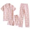 Women's Pure Cotton Three-Piece Pajama Set: Short Sleeve Top, Long Pants, and Shorts for Summer and Spring-Autumn Homewear.