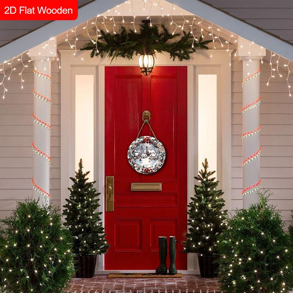 Caldo Inverno Natale Segno di Legno con Motivo Città Innevata - Placca Navidad per Porta d'Ingresso, Decorazione da Appendere alla Parete - Decorazione Natalizia Ideale