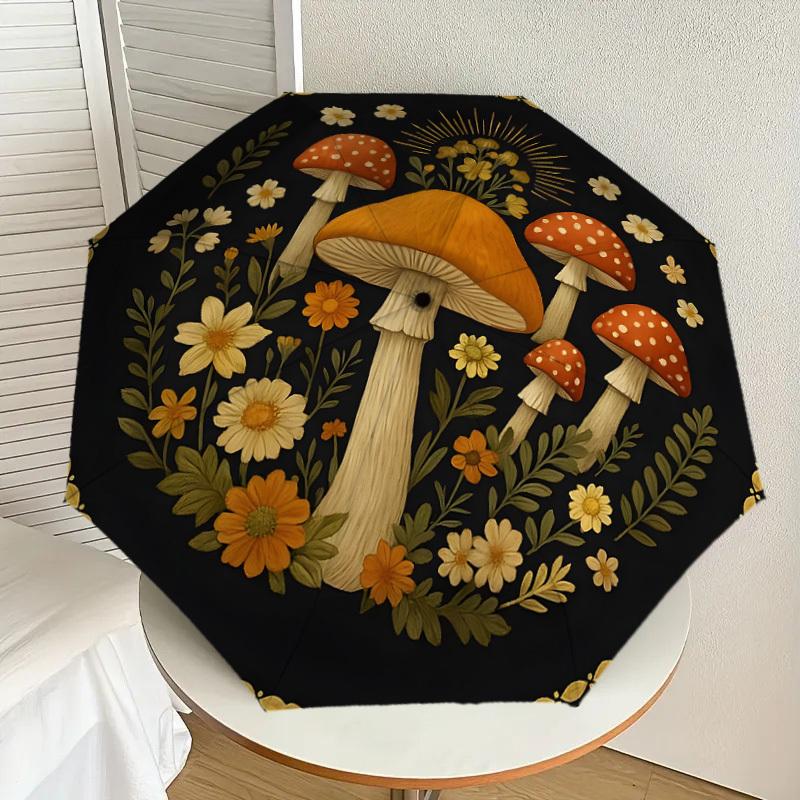 

1pc Mushroom Garden Illustration Umbrella with Plastic Handle,Suitable for All Seasons Home Travel Outdoor UmbrellaDD1326