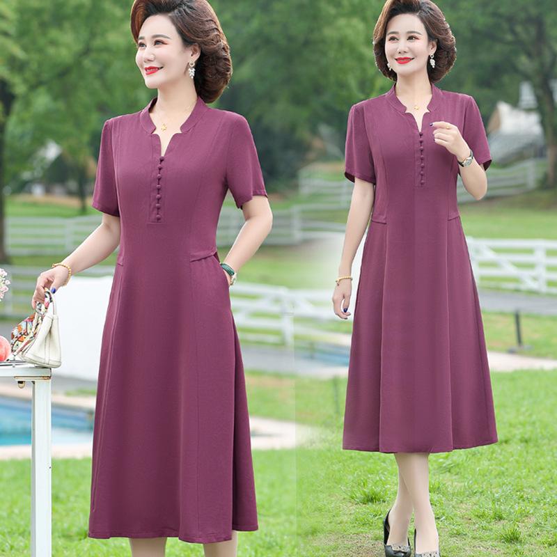 Summer 2025 Noble Lady Plus Size Dress - Short-Sleeved, Elegant Design for Middle-Aged & Elderly Women