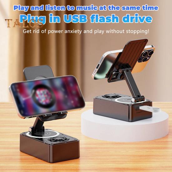 Držák mobilního telefonu 2 v 1 Přenosný reproduktor Stabilní připojení Dobíjecí držák pro reproduktor kompatibilní s Bluetooth se světlem
