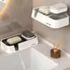 Multifunctional Soap Box Wall Mounted Double Drain Soap Storage Rack with Cleaning Brush Household Bathroom Soap Brush Storage