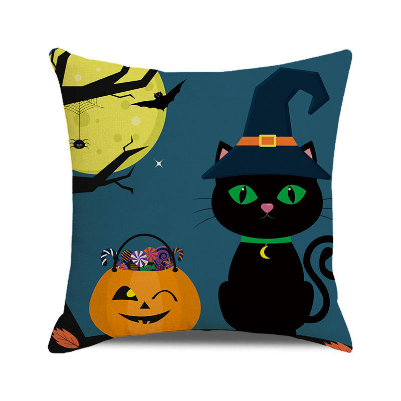Halloween! Watercolor pumpkin black cat Digital printing short plush pillow covers for car sofa office cushion cover home goods