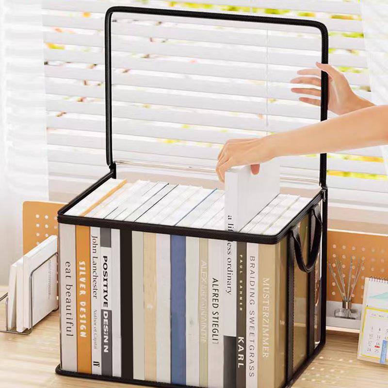 Clear Transparent Storage Box With Dustproof Lid And Portable Handles For Organizing Books Magazines Home Office Study