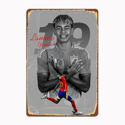Poster di calcio Lamine Yamal, giocatore di calcio, insegna in metallo, club, decorazione per interni, latta personalizzata, decorazione per la casa