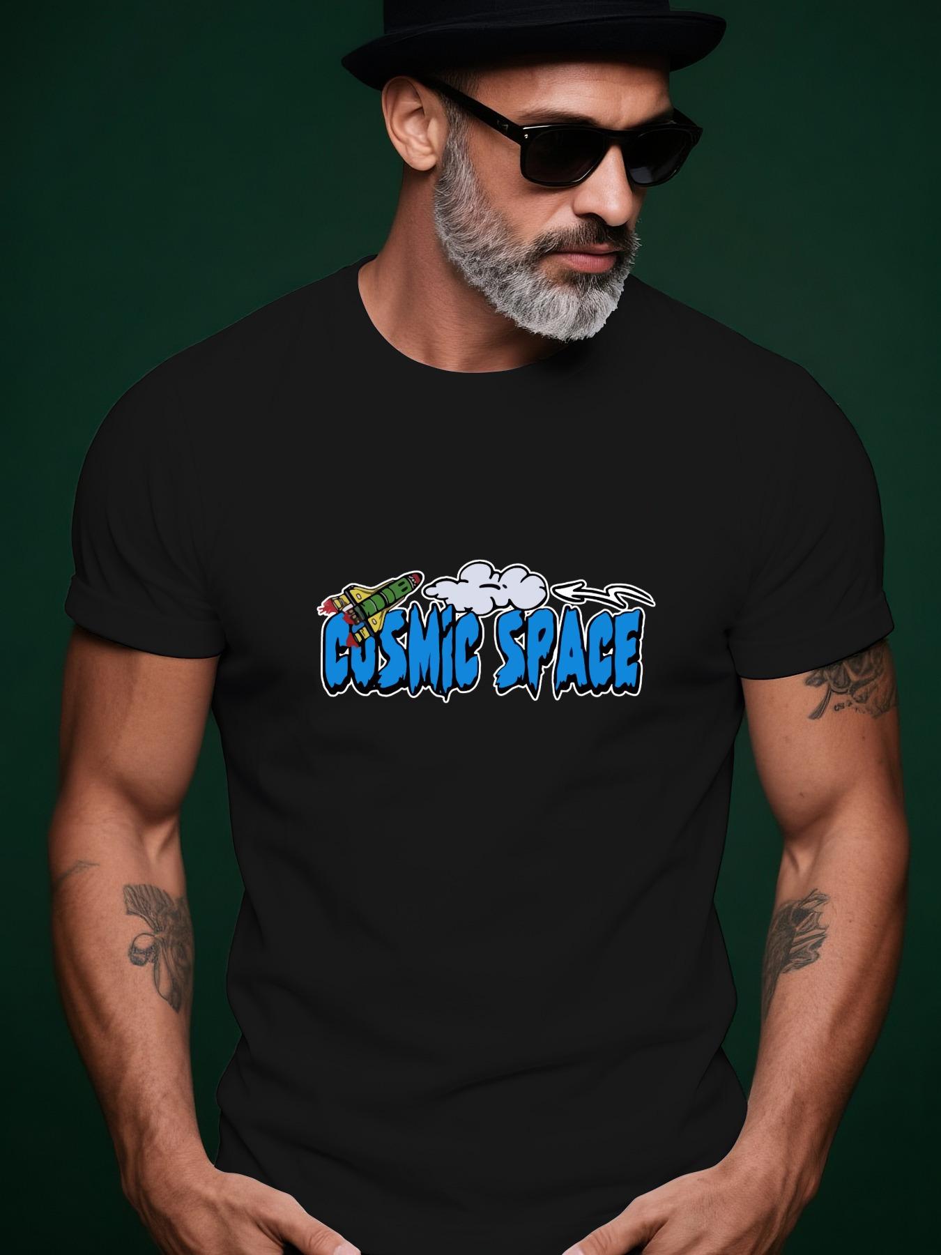 Cosmic Spacecraft Pattern Trendy Streetwear Summer Casual... L