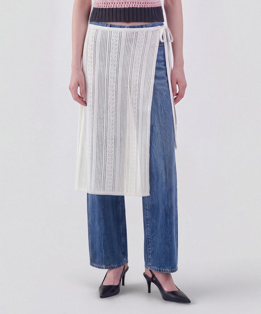 CUTZ Linen Crochet Layered Wrap Skirt