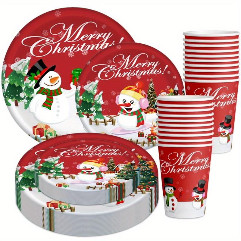 30-teiliges festliches Weihnachts-Party-Set - 9-Zoll- und 7-Zoll-Pappteller und Becher mit Schneemann-Motiv und "Merry Christmas"