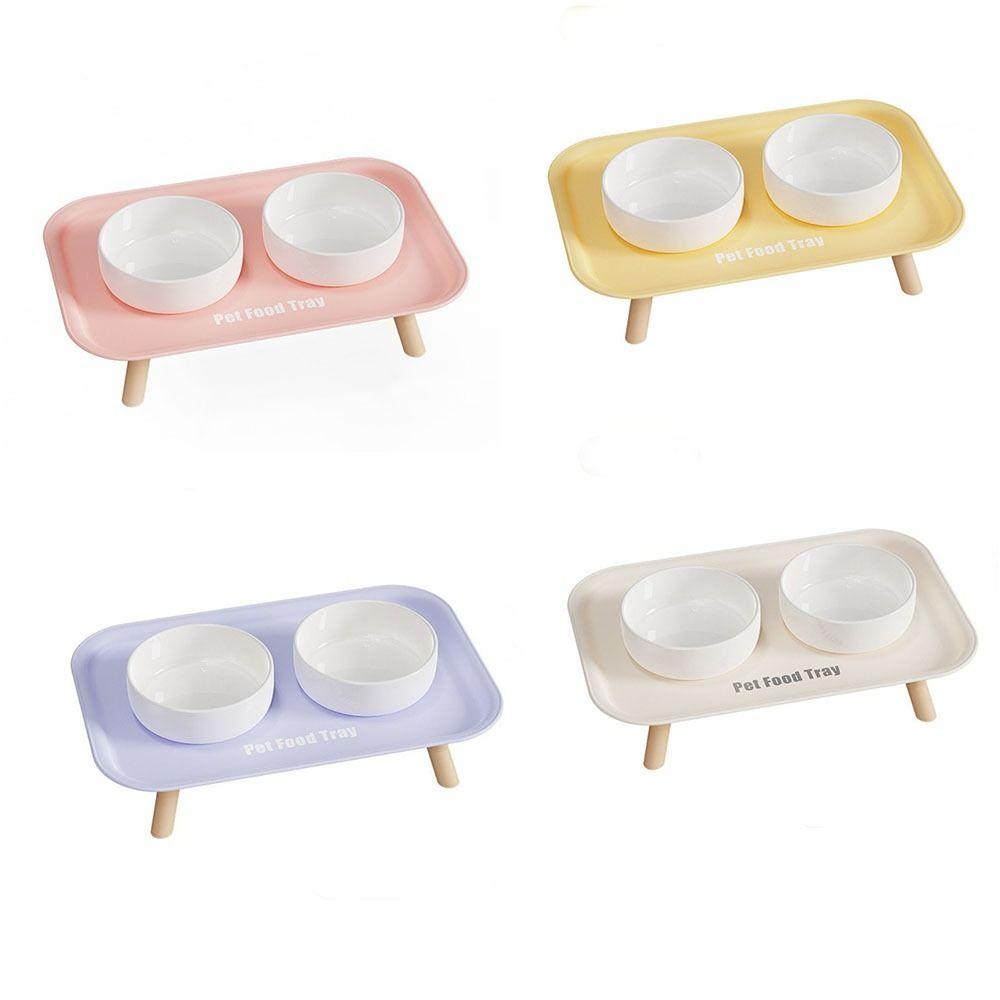 Fashion Large Capacity Pet Double Bowl Anti-Flip Neck Protection Dog Bowl Anti-Splash Double-Way Ceramic Cat Bowl Pet Feeding