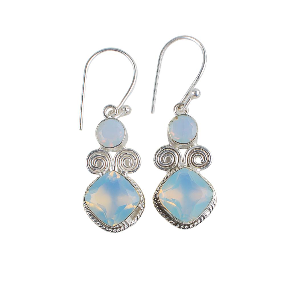 Natürlicher Milchopal Edelstein 925 Sterling Silber Handgefertigter Schmuck Ohrringe 1,12" EE-69-13