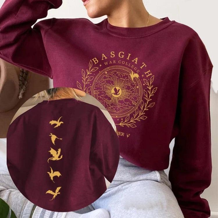 Book Lover Gift Women Long Sleeve Pullover Sweatshirt Basgiath War College Hoodie 2 Sided Fourth Wing