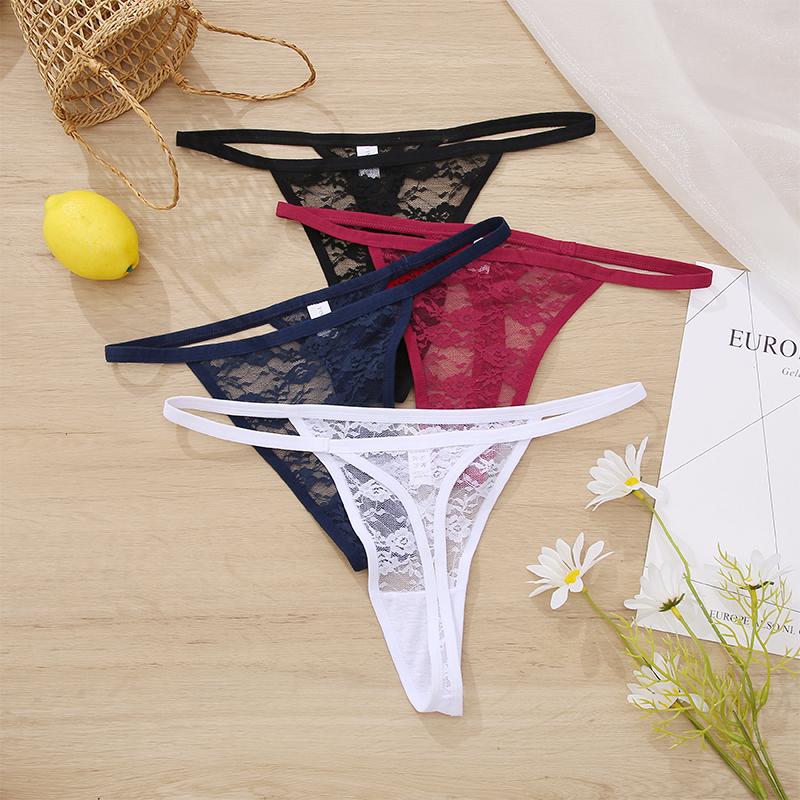 FINETOO 5Pcs Sexy Women's G-String Lace Panties Floral Lingerie Woman Panties Sexy Thong Underwear Female Pantys Perspective Intimates