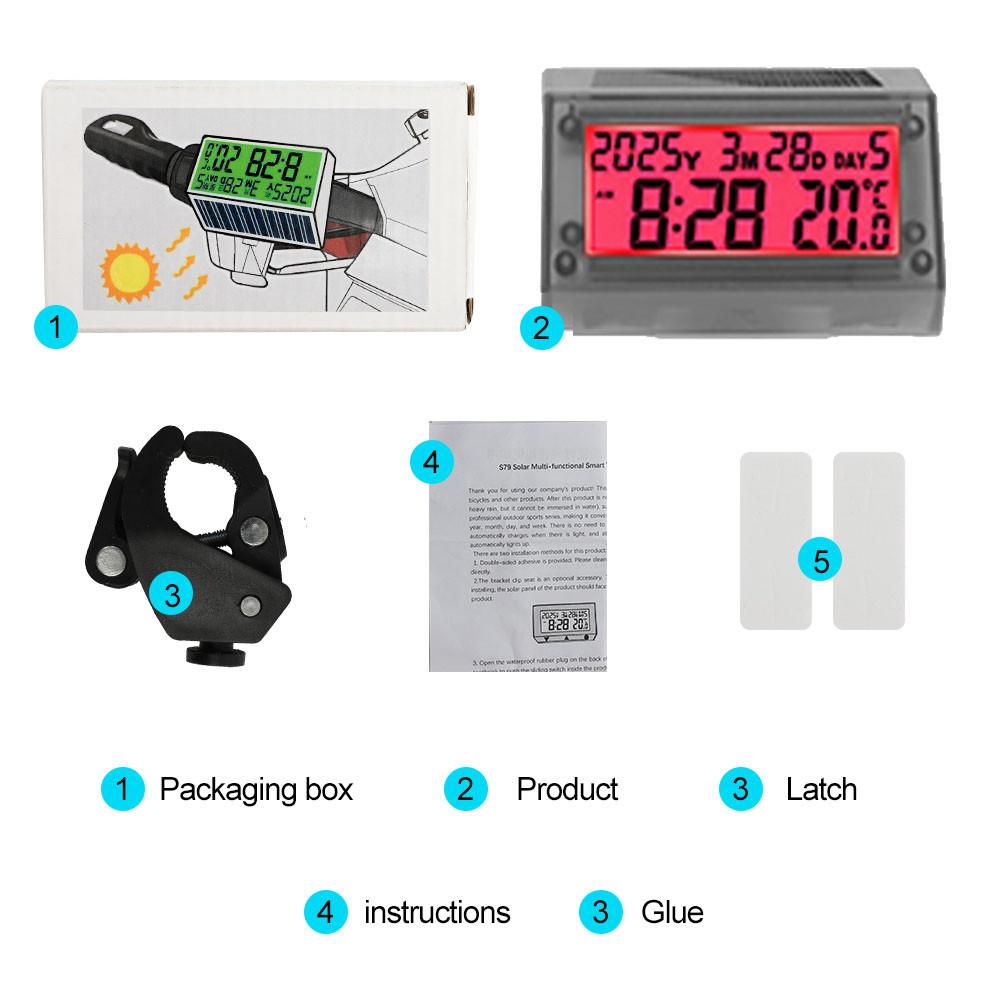 Solar Car Digital Clock Thermometer Waterproof LCD Dashboard Temperature Display