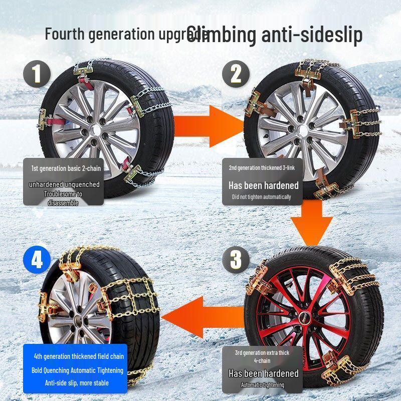 Universelle Schneeketten für Autoreifen - Rutschfest, Nicht beschädigend, Passend für Limousinen, Robuste Eisenkonstruktion