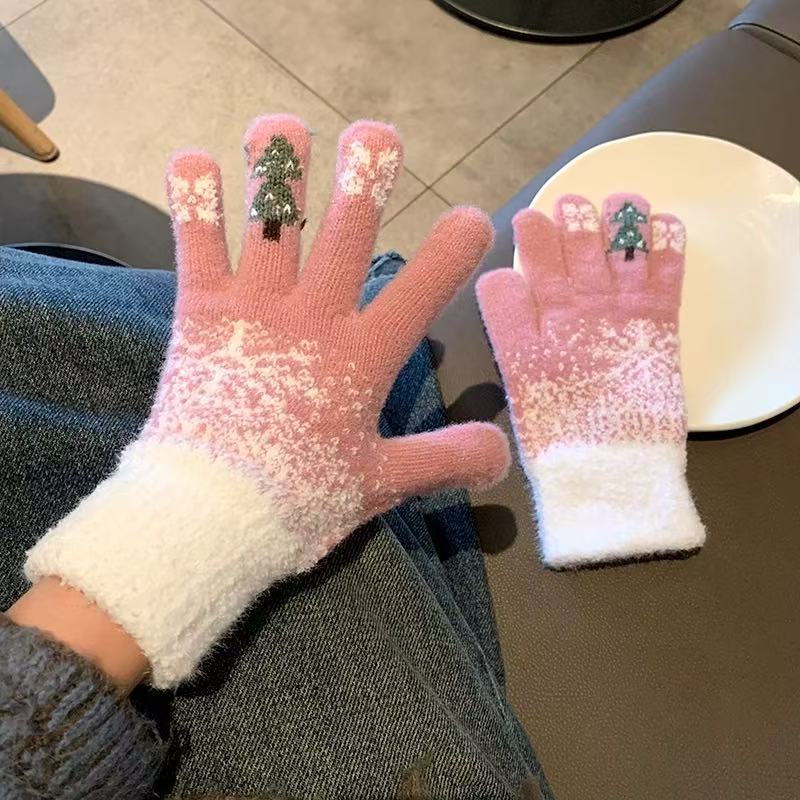 New Winter Women's Gloves with Thickened Fluffy Knitted Gloves That Expose Fingers Women Can Touch The Screen with Five Fingers