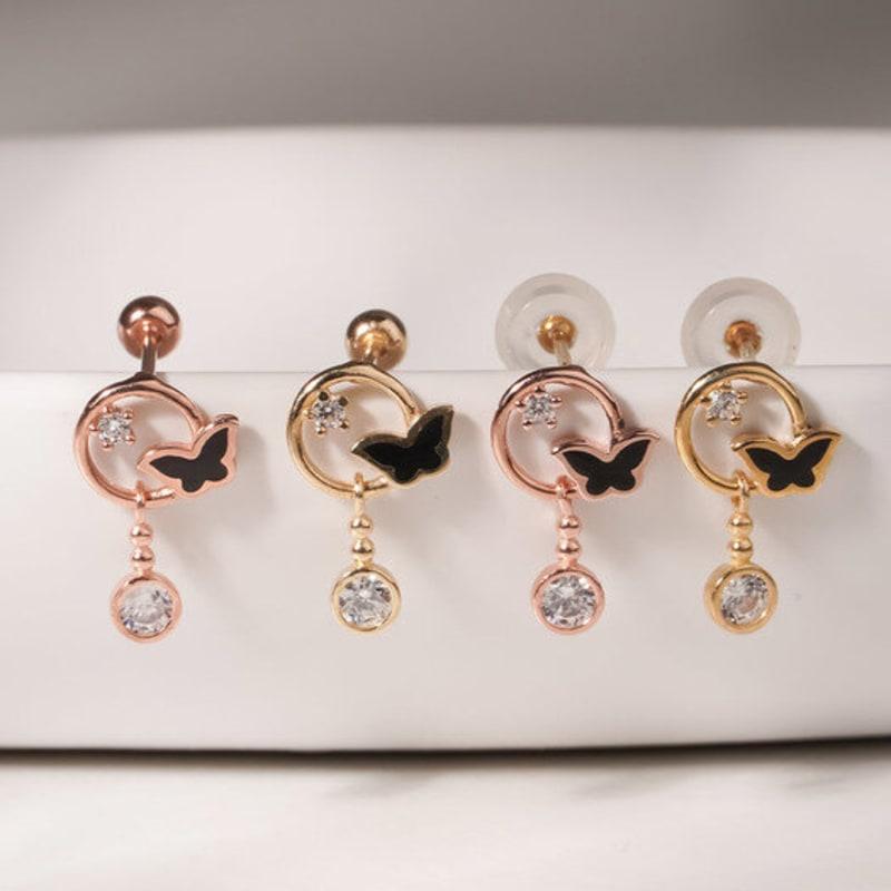 JEWNEL 14K Moon Butterfly Drop Piercing Earrings