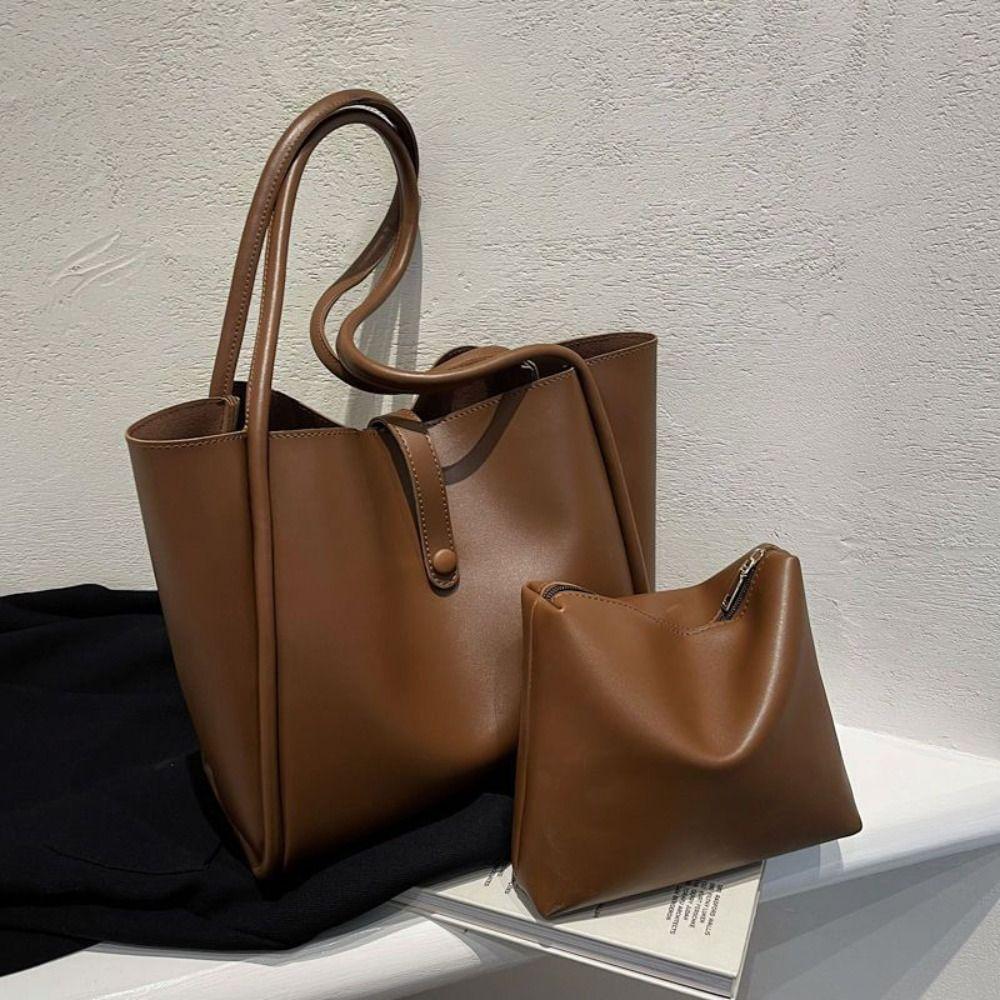 French Style PU Leather Shoulder Bag Simple Casual New Design Tote Bag Retro Underarm Bag  Travel