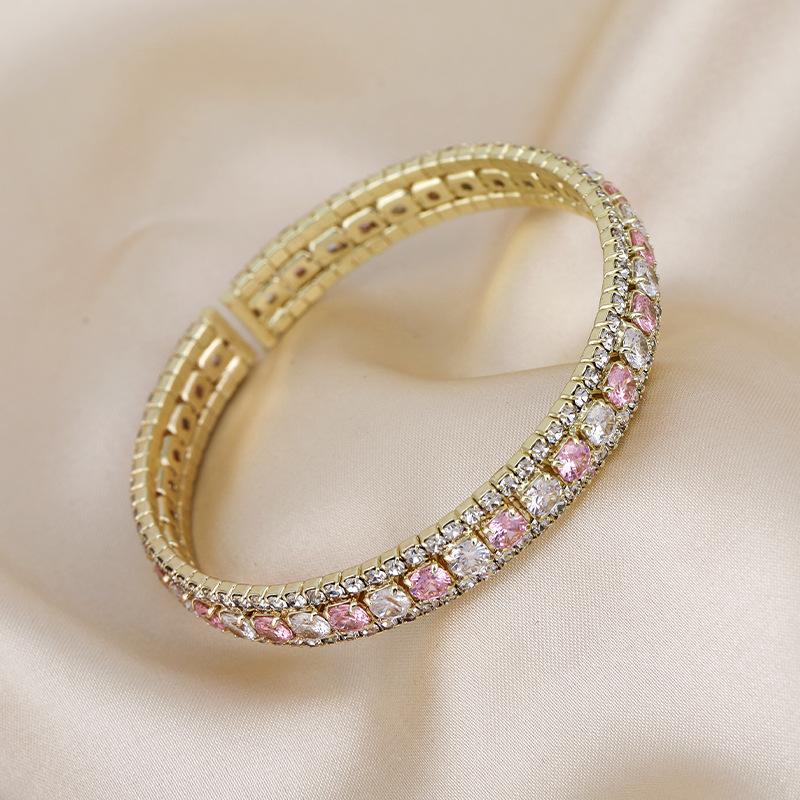 Color Zirconium Mixed Inlaid Ring Full Diamond Opening Design Adjustable Bracelet Women S Fashion Titanium Steel Bracelet