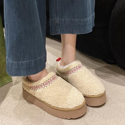 New Warm Fur Ankle Boots Women Flats Platform Slippers Plush Flip Flops Winter Cotton Shoes for Women Brand Design Snow Botas