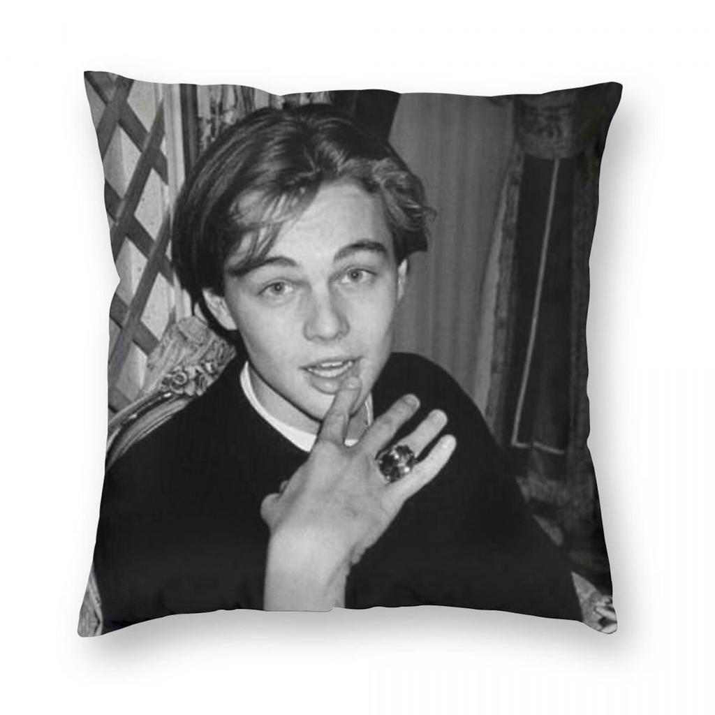Federa per Cuscino Quadrata Leonardo Dicaprio Poliestere Lino Velluto Stampato Cerniera Decorativa Copricuscino per Stanza 18"