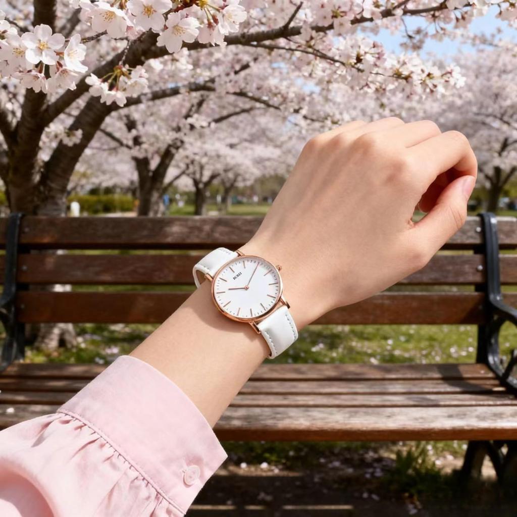 BUREI Women's Watch Analog Quartz Waterproof Mesh Band Stylish Brand Casual Popular Commute School Thin Lightweight Ladies Watch (White, White,
