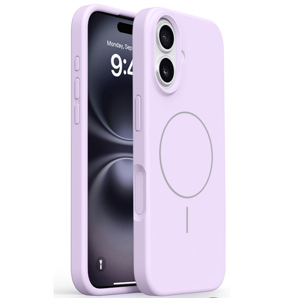 

For iPhone 16 Case Compatible with MagSafe Soft Microfiber Lining Liquid Silicone+PC Phone Cover Light Purple