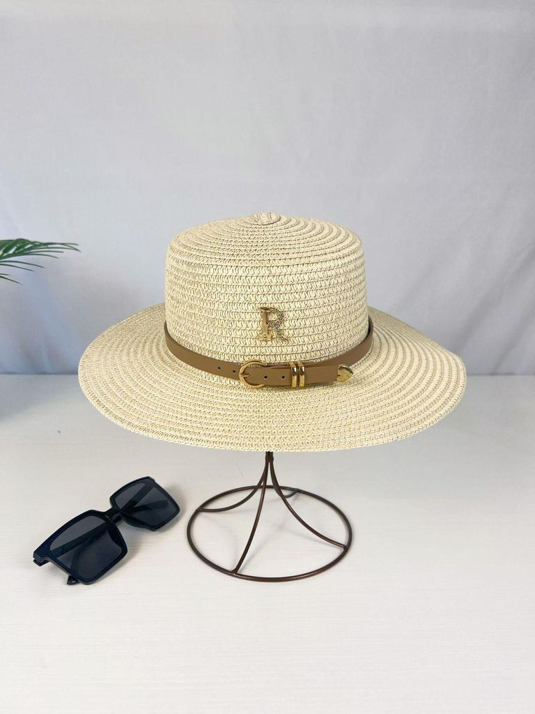 Women's Summer French Retro Straw Hat with Rhinestone 'R'