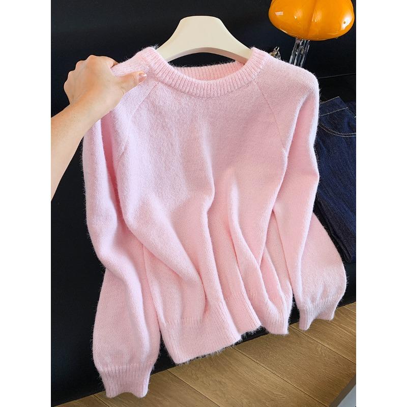 

Свитер из шерсти альпаки розового цвета сакуры, женский, новый, на осень и зиму, трикотажный свитер с длинными рукавами, пуловер с круглым вырезом L