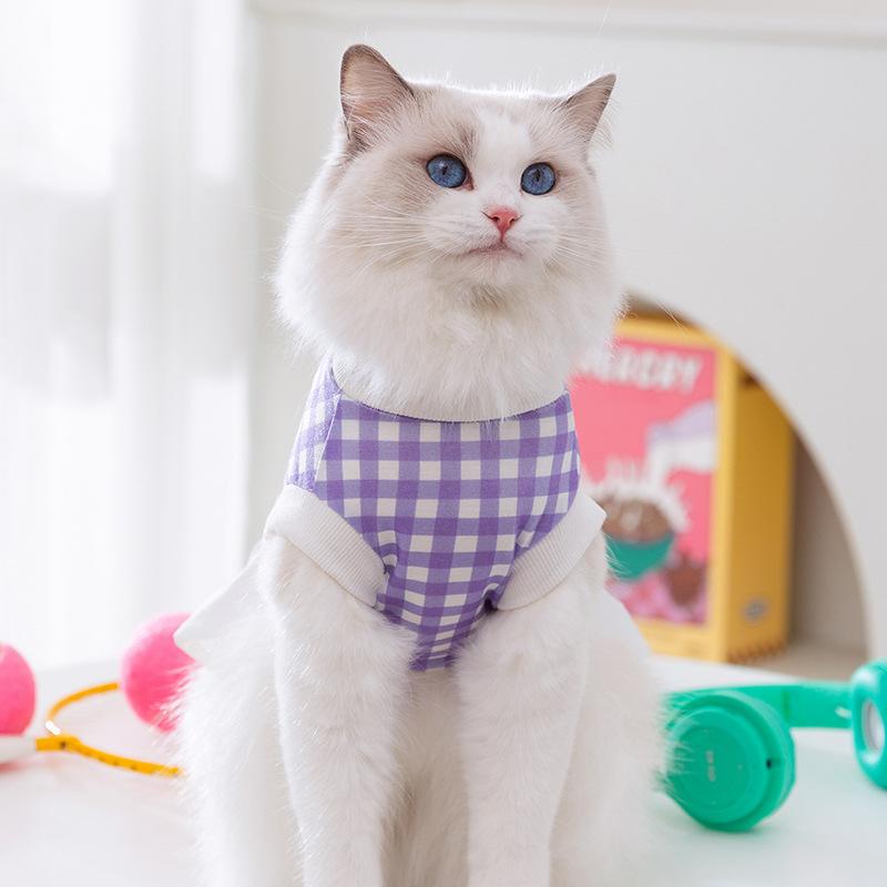 Thin Breathable Bipedal Love Checkerboard Couple Clothing Small Dog Pet Clothing Spring and Summer Cat Clothing